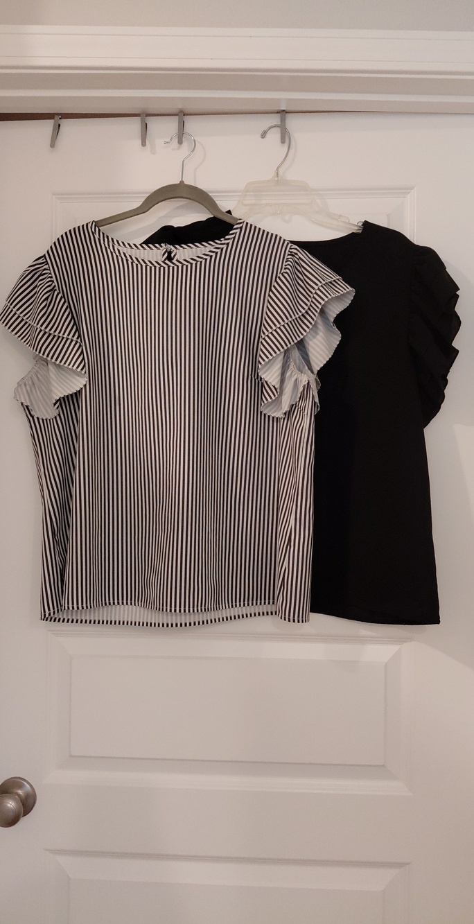 Striped Ruffle Sleeve Women’s Top - Black/White